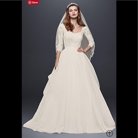 Oleg Cassini organza 3/4 sleeve wedding dress - Picture 1 of 8